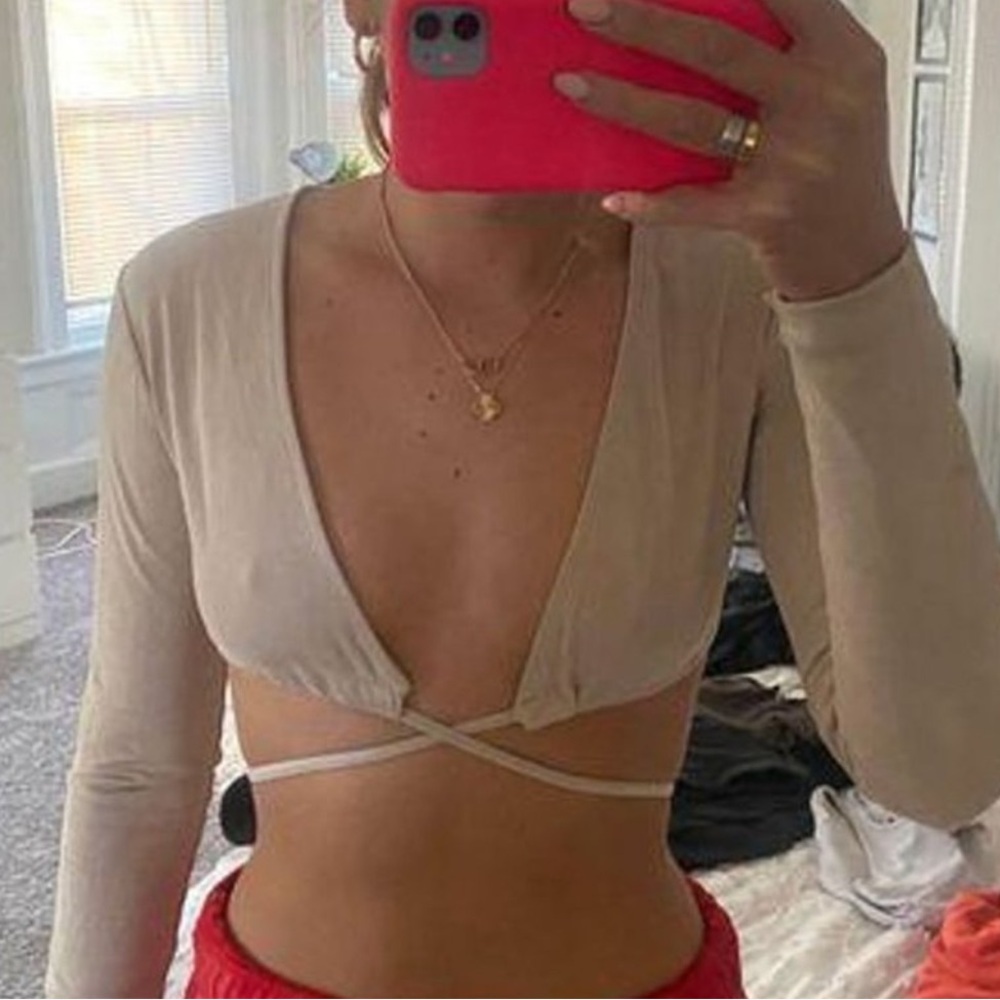 Adika Beige Suede Wrap Crop Top